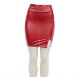 USA High Waist Split Hem Pu Leather Women Skirt Beautiful style stretches, S-M-L